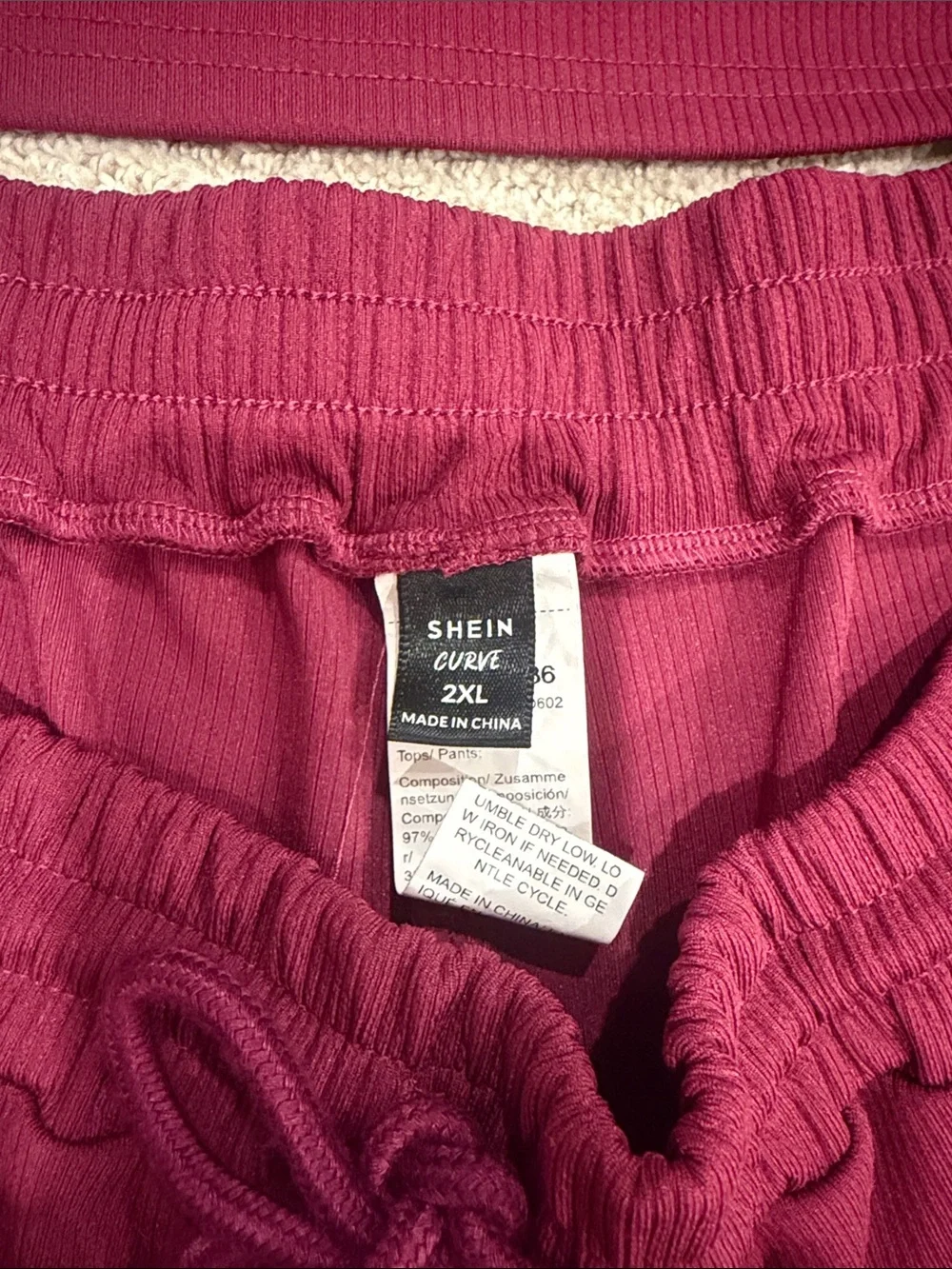 SHEIN Magenta Ribbed Drawstring High-Waist Shorts